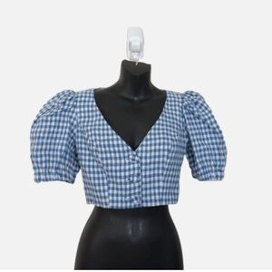 Reformation Gingham Blue Cropped Top
